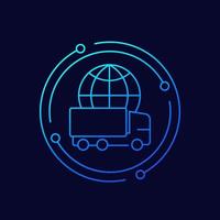worldwide delivery with big truck line icon