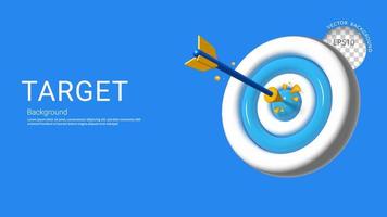 3D arrow hit the center of the dartboard on a blue background, Business Concept of success on company mission and goal, Vector illustration