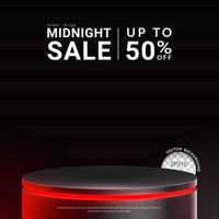Stage with red neon lights on black background. Concept of design for product display. Layout square, Vector illustration