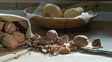 Walnuts on a wooden kitchen table video