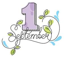 Handwritten calligraphic inscription. September first vector