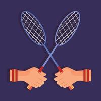 Two badminton rackets versus. Badminton tournament. Colored flat graphic vector illustration.