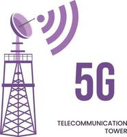 5g network technology and telecommunication tower signal. Colored flat graphic vector illustration isolated on white background.
