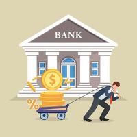 Customer bank want to saving currency money in the Bank. Bank building. Colored flat graphic vector illustration.