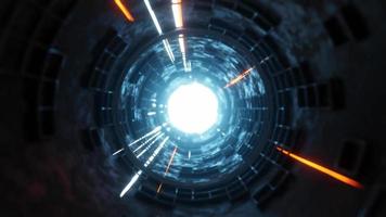 déplacement des faisceaux lumineux dans un tunnel de science-fiction animation 3d dans un trafic en boucle homogène., concept de voyage dans le temps spatial., modèle 3d et illustration. video