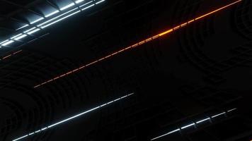 movendo feixes de luz em animação 3d de túnel de ficção científica em tráfego de loop sem costura., conceito de viagem no tempo espacial., modelo 3d e ilustração. video