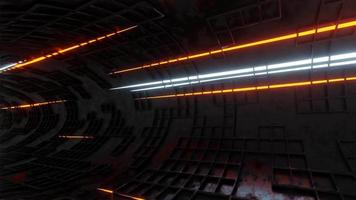 movendo feixes de luz em animação 3d de túnel de ficção científica em tráfego de loop sem costura., conceito de viagem no tempo espacial., modelo 3d e ilustração.