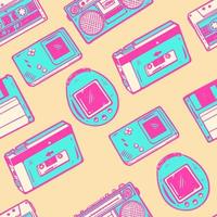 Cute Doodle Retro 90s Neon Color Seamless Pattern Background vector