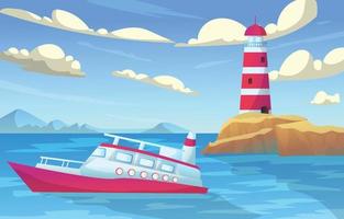 Sea With Ships and Light House Background vector