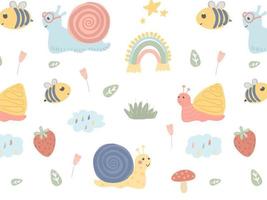 Cute childish cartoon pattern. Pattern with snails. Illustration for baby dough, fabric, background. vector