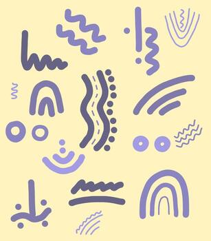 Set of different line elements in purple color. Abstraction. vector