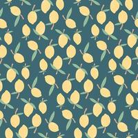 Pattern of lemons on a blue background. Drawn lemons for textiles, napkins, wallpapers. vector