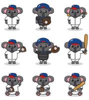 ilustración vectorial de lindo koala con traje de béisbol. conjunto de lindos personajes de koala. vector