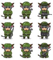 ilustraciones vectoriales de lindo búfalo como soldado