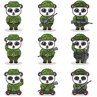 ilustraciones vectoriales de panda lindo como soldado. vector