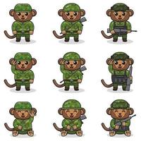 ilustraciones vectoriales de mono lindo como soldado vector