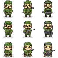 ilustraciones vectoriales de lindo perezoso como soldado. vector