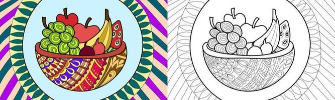 Decorative fruits coloring book page illustration vector