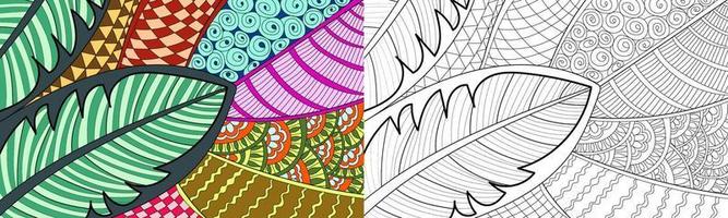 Decorative tropical leaves coloring book page illustration vector