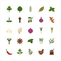 Bundle of spices and herbs flat color icon vector set