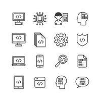 Bundle of AI coding line icon vector set