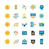 Bundle of crypto currency coding flat icon vector set