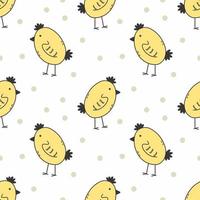 Cute yellow bird and polka dots. Seamless background for sewing children clothes. Printing on fabric and wrapping paper. Pattern for nursery. vector