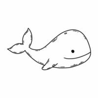 ballena linda ilustración de garabatos vectoriales. libro para colorear para niños. flora y fauna marina. animales en el océano. vector