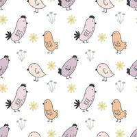 Seamless pattern with cute bird. Tailoring and printing on fabric. Endless wallpaper in nursery. Vector doodle illustration.