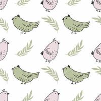 Cute bird with green branch. Seamless background for sewing children clothes. Printing on fabric and wrapping paper. Pattern to nursery. vector