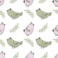 Cute bird with green branch. Seamless background for sewing children clothes. Printing on fabric and wrapping paper. Pattern to nursery. vector