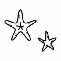 estrella de mar sobre fondo blanco. icono de vector con animales marinos. libro para colorear para niños. icono de garabato. ilustración de boceto elemento de decoración de postal. línea de estrella de mar negro.