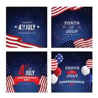 Forth of July Greeting Card Design with Fireworks, Flag, and Balloon vector