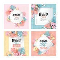 plantilla de publicación de redes sociales de venta de verano con diseño floral cortado en papel vector
