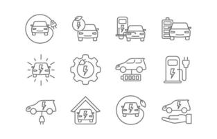 conjunto de iconos de coche eléctrico vector