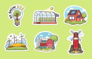 Set of Hand drawn Green Technology Sticker vector