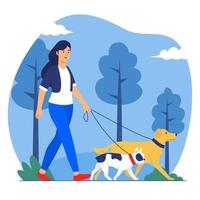Dog Walker with Dogs at the Park vector