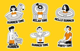 Set of Summer Pool Party Stickers vector