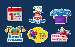 April Fools Day Sticker Set vector