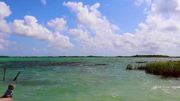 Tulum Mexico 02. February 2022 Muyil Lagoon panorama view boat trip in tropical jungle Mexico. video