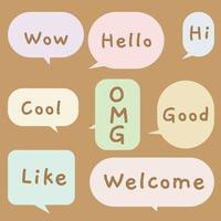 Speech bubbles set with words, speaking and talk, communication and conversation, vector illustrations.