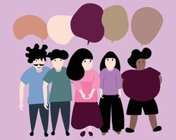 People of different races and shapes are different. Standing and there are speech bubbles. vector