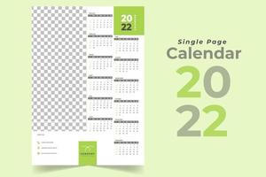 página única, plantilla de calendario de pared natural mensual 2022 vector