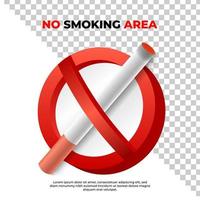 No Smoking Area Sign 3d rendering logo with red background vector