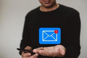 Close up hands holding smartphone. man using cellphone for marketing photo