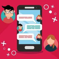 concepto de conversación de chat móvil de personas a través de un teléfono inteligente. se puede utilizar para ilustrar temas de globalización, conexión, llamadas telefónicas o redes sociales vector