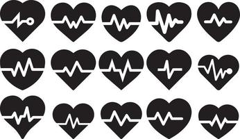 lined heart with beat set pulse inside. Heart sign inside pulse collection vector