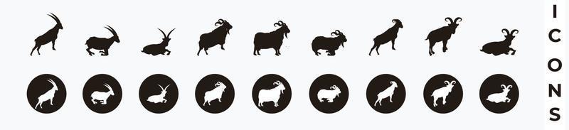 goat, sheep, lamb, big horn goat icon set. silhouette goat isolated on white