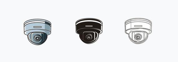 CCTV camera outdoor icons set. rounded shape CCTV - colored, silhouette, line icon vector illustrations isolated on white