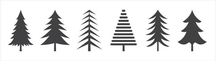 Christmas Tree Icons Vector Black Silhouette On White Background.
